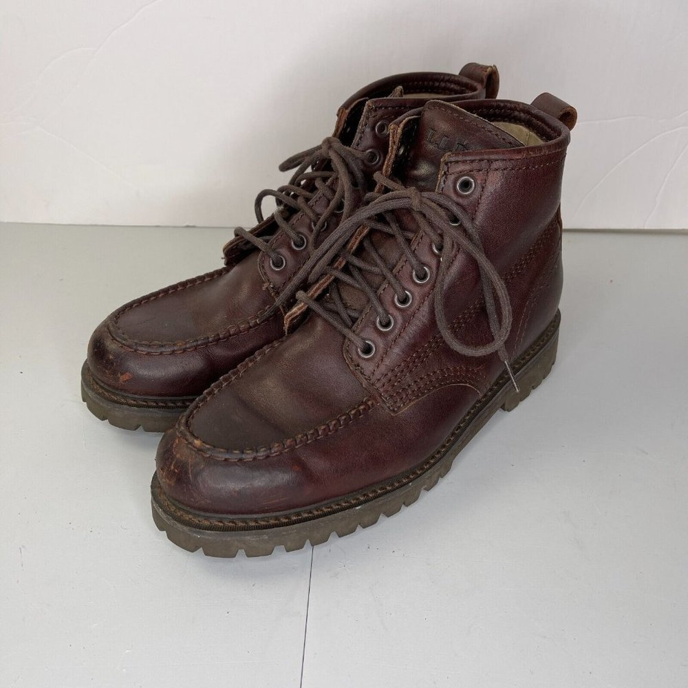 L.L. Bean Moc Toe Boots Brown Leather Mens Size 9.5
